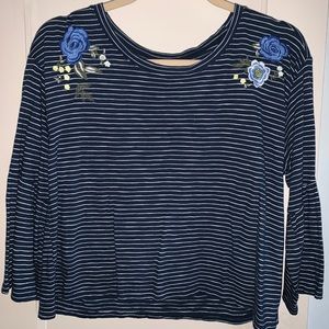 Hollister embroidered bell sleeve t-shirt.